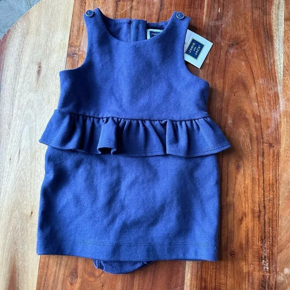 JANIE AND JACK Baby Girl 6-12M Knit Blue Peplum Sleeveless‎ Dress - Picture 1 of 7